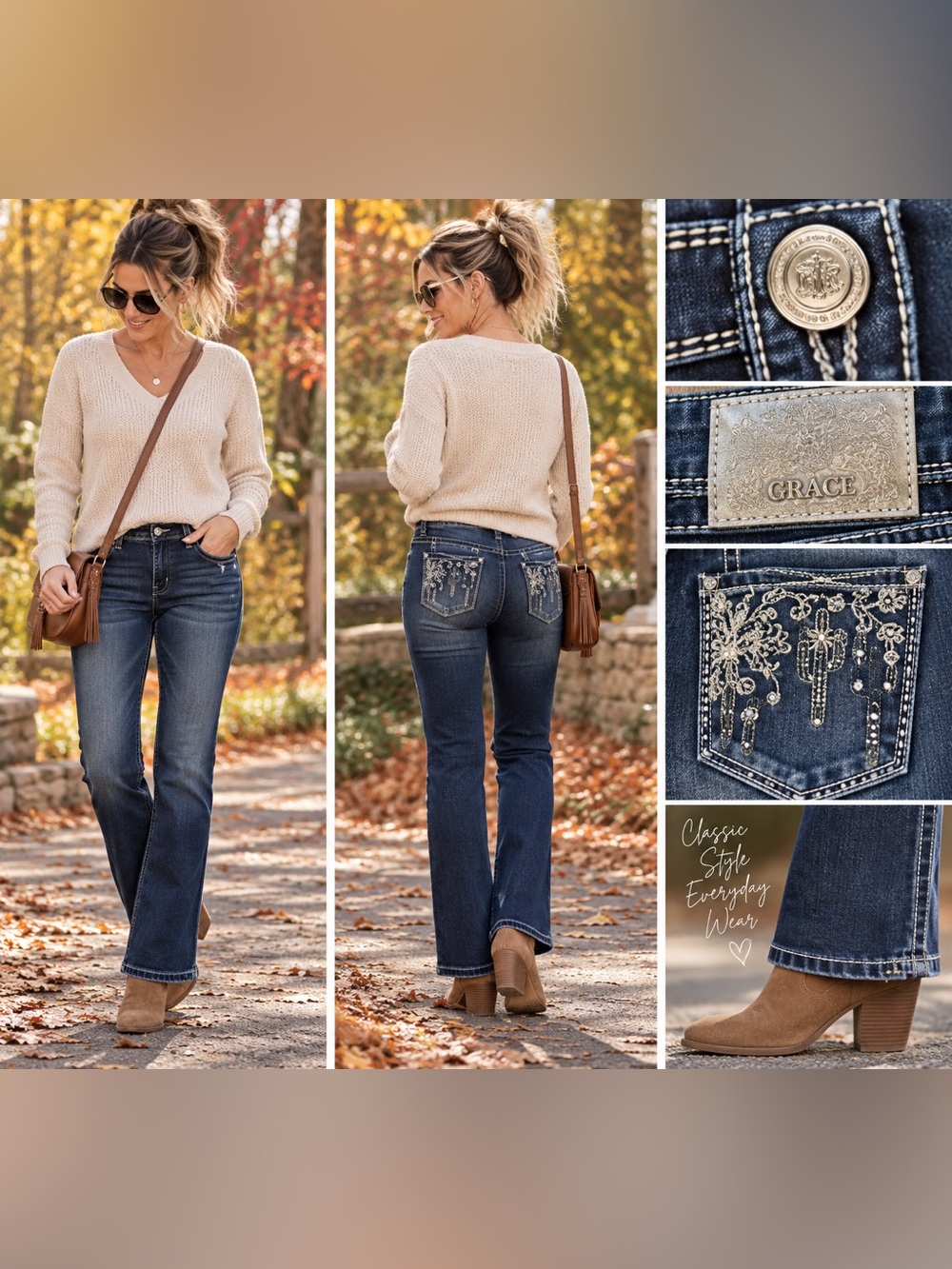 Grace in LA Size 30 Embellished Embroidered Bootcut Jeans Western Y2K